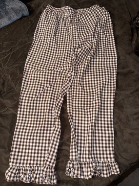 FLY GO Brown and White Gingham Lounge Pants with Ruffle Hem